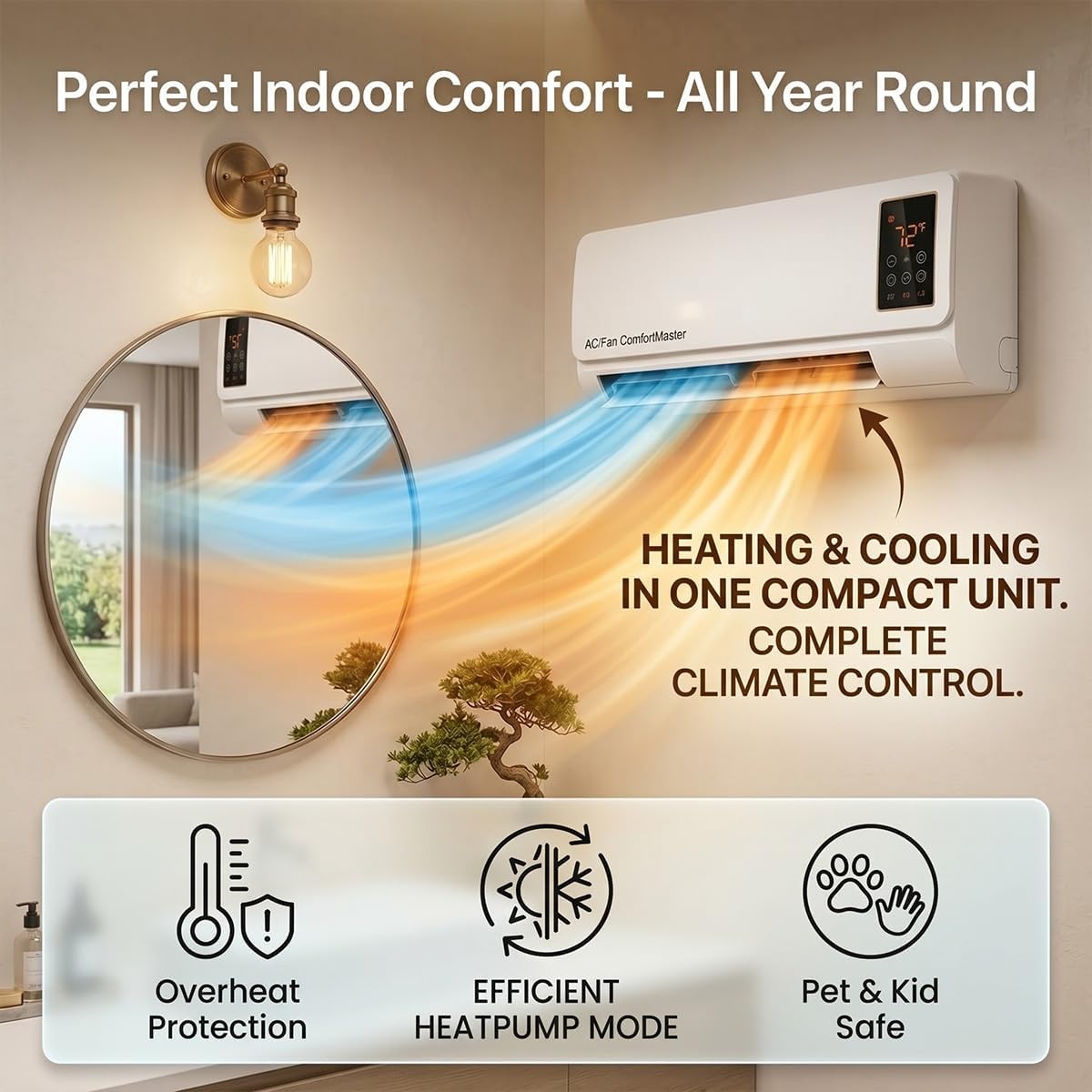 Smart Garden Offices - 1800W Wandgemonteerde Airconditioner, Ventilator en Verwarming